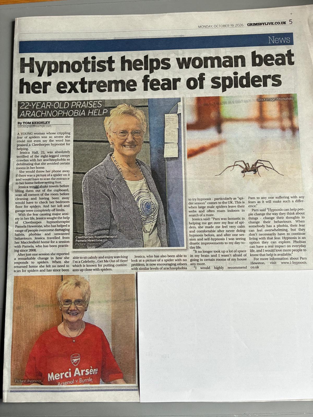 fear of spiders newspaper article
